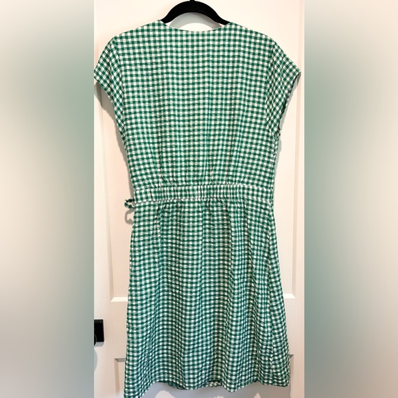 Banana Republic Cotton Linen Gingham Wrap Dress Green White Cottagecore Brunch - Picture 7 of 7